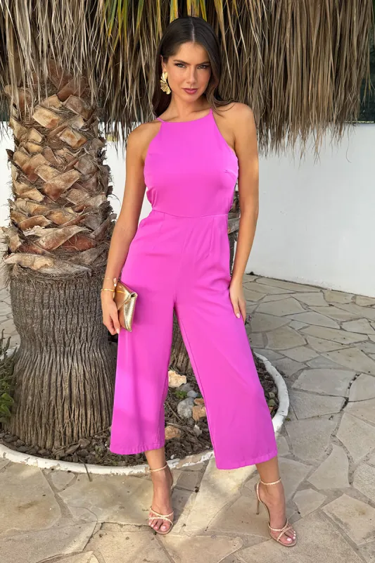 Hot Pink Strappy Racer Neck Jumpsuit sold by AX Paris