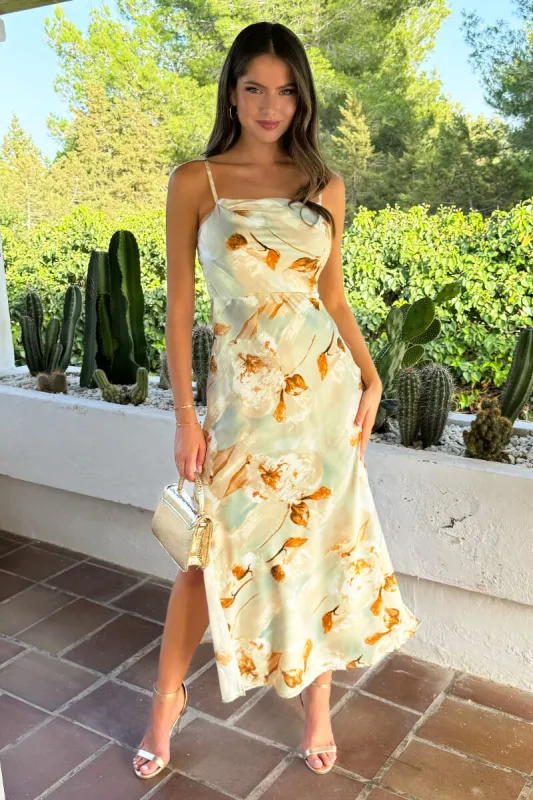 Multi Blossom Print Strappy Slip Midi Dress sold by AX Paris