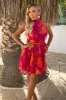 Pink And Orange Smudge Print Halterneck Tie Waist Mini Dress sold by AX Paris