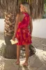 Pink And Orange Smudge Print Halterneck Tie Waist Mini Dress sold by AX Paris