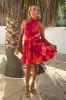 Pink And Orange Smudge Print Halterneck Tie Waist Mini Dress sold by AX Paris