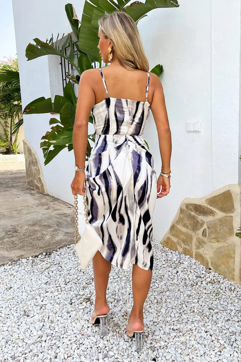 Navy and Cream Stripe Print Strappy Wrap Top Midi Dress sold by AX Paris product image thumbnail 5