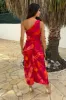 Pink And Orange Smudge Print One Shoulder Knot Skirt Midi Dress sold by AX Paris