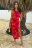 Pink And Orange Smudge Print One Shoulder Knot Skirt Midi Dress sold by AX Paris