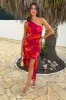 Pink And Orange Smudge Print One Shoulder Knot Skirt Midi Dress sold by AX Paris
