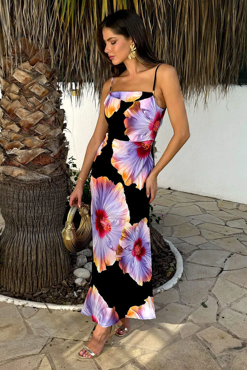 Black And Lilac Floral Print Strappy Slip Midi Dress sold by AX Paris product image thumbnail 5