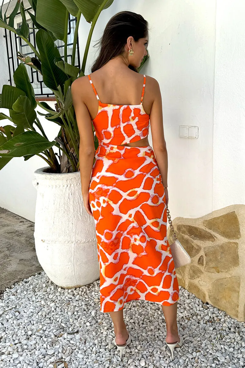 Orange Giraffe Print Asymmetric Cut Out Midi Dress sold by AX Paris product image thumbnail 5
