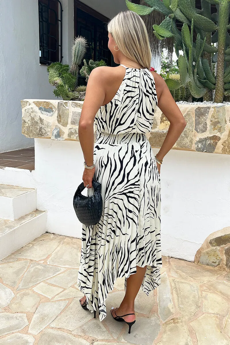 Black And Cream Zebra Print Zig Zag Hem Pleated Midi Dress sold by AX Paris product image thumbnail 5