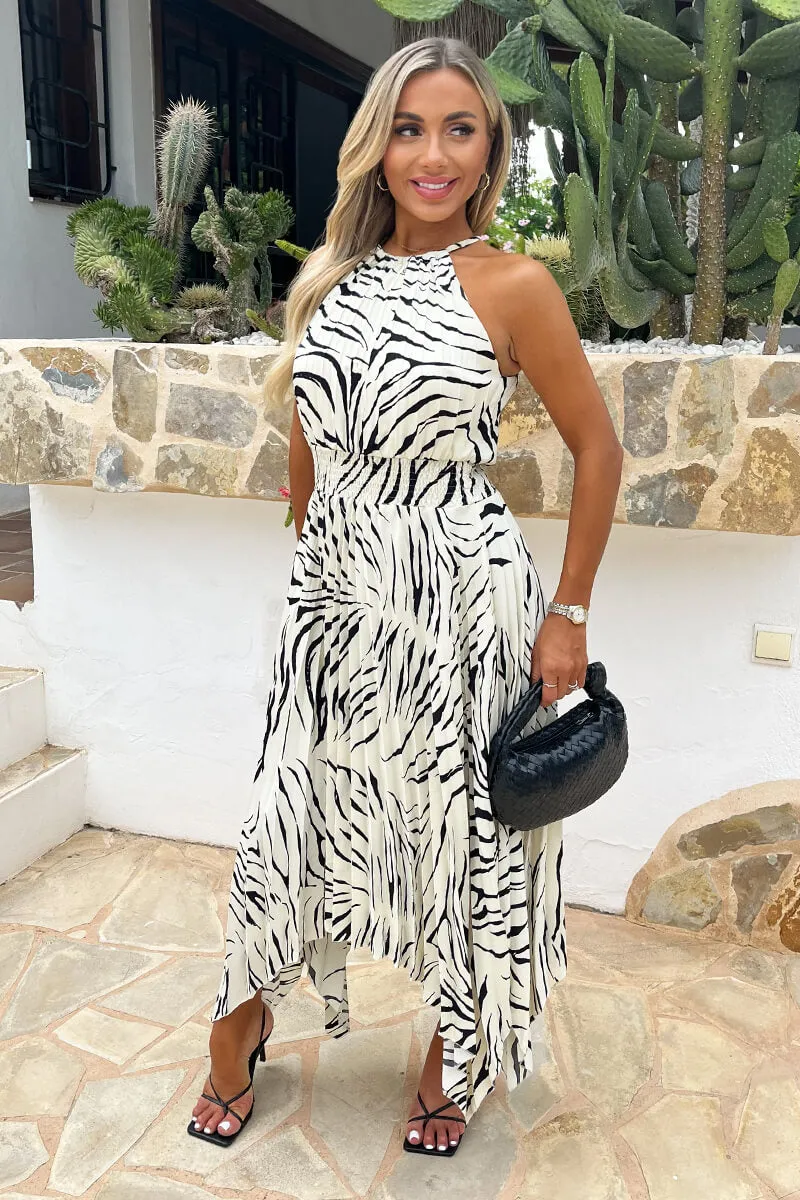 Black And Cream Zebra Print Zig Zag Hem Pleated Midi Dress sold by AX Paris product image thumbnail 3