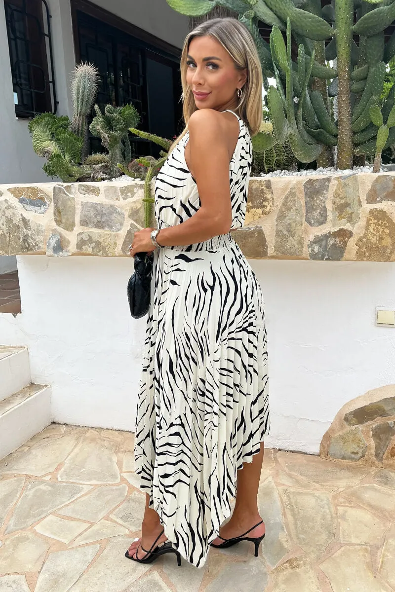 Black And Cream Zebra Print Zig Zag Hem Pleated Midi Dress sold by AX Paris product image thumbnail 4