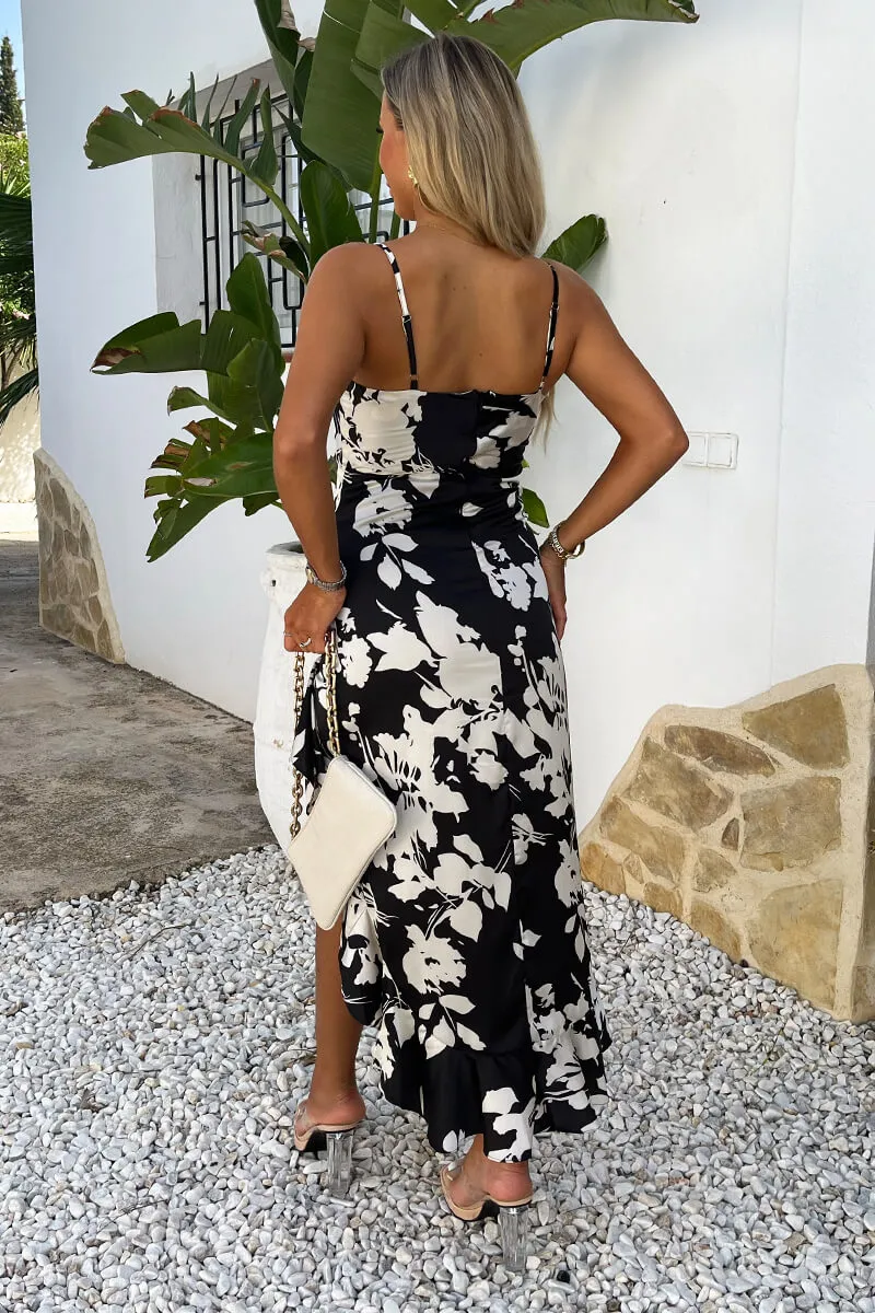 Black And White Floral Print Strappy High Low Frill Hem Midi Dress sold by AX Paris product image thumbnail 5