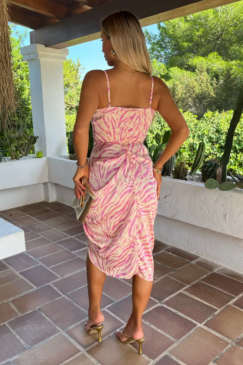 Pink Zebra Print Strappy Wrap Top Gathered Skirt Midi Dress sold by AX Paris product image thumbnail 5