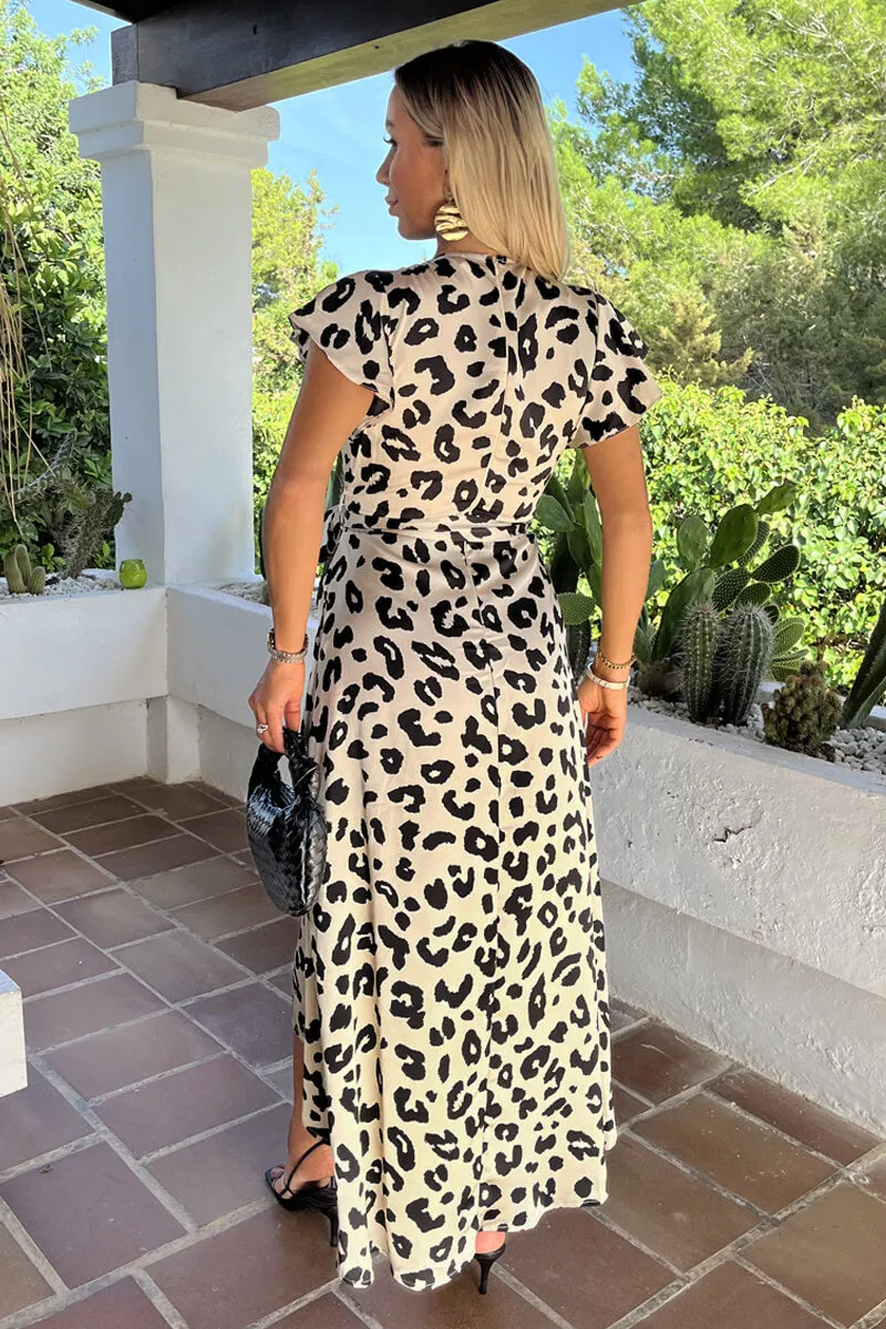 Black And Cream Leopard Print Short Sleeve Belted Wrap Midi Dress sold by AX Paris product image thumbnail 5
