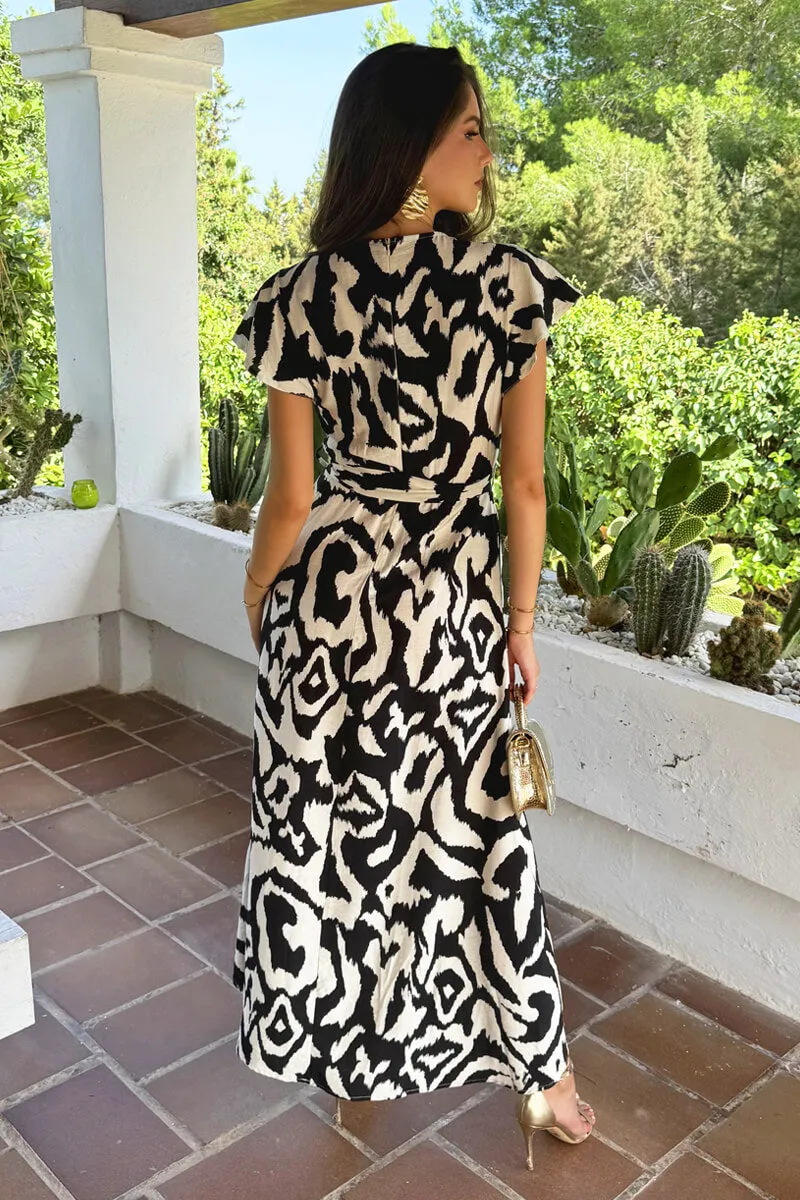 Black And White Abstract Print Short Sleeve Belted Wrap Midi Dress sold by AX Paris product image thumbnail 5