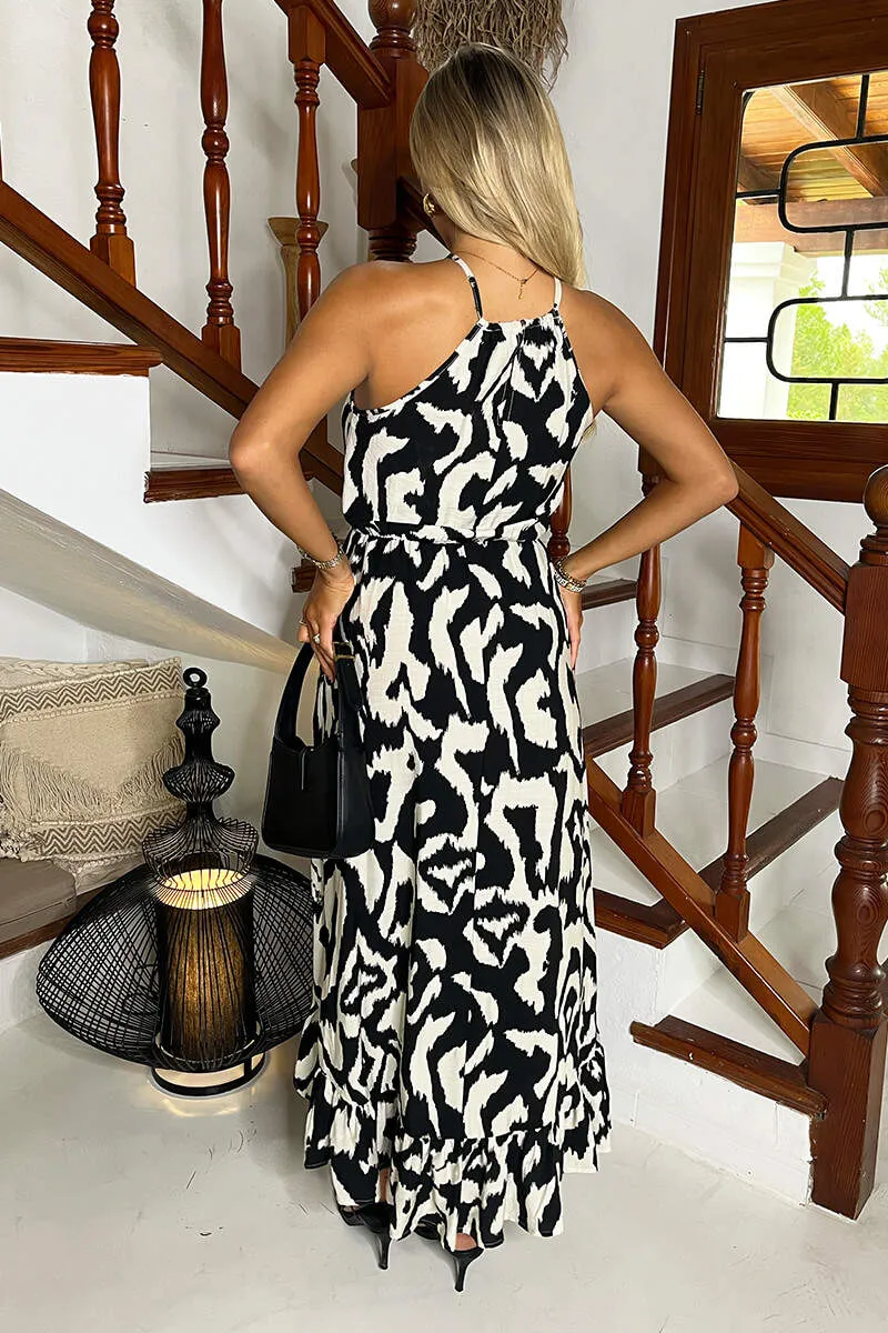 Black And White Abstract Print Racer Neck Frill Hem Midi Dress sold by AX Paris product image thumbnail 5