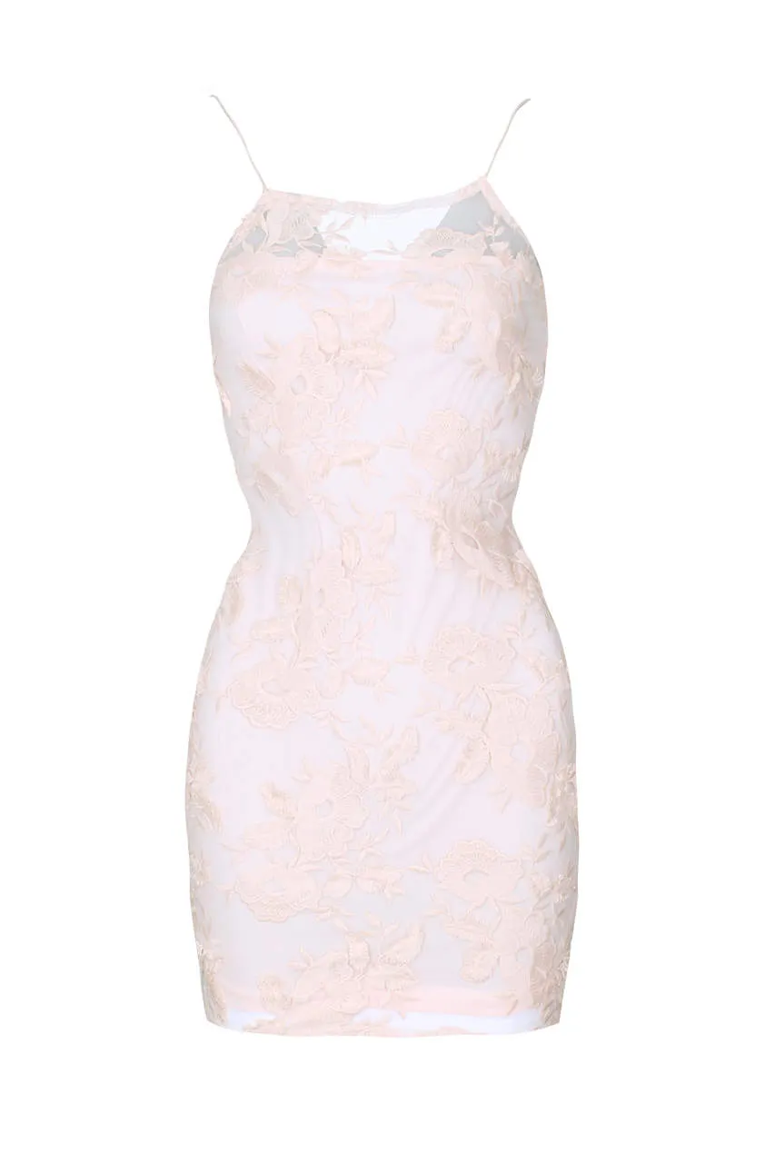Blush Floral Mesh Embroidered Bodycon Dress sold by AX Paris product image thumbnail 4