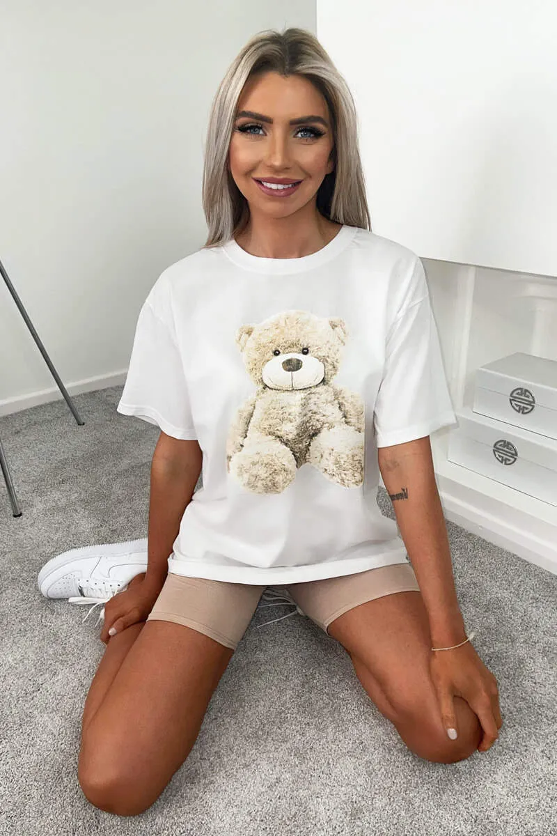 White Teddy Print Oversized Tee sold by AX Paris product image thumbnail 2