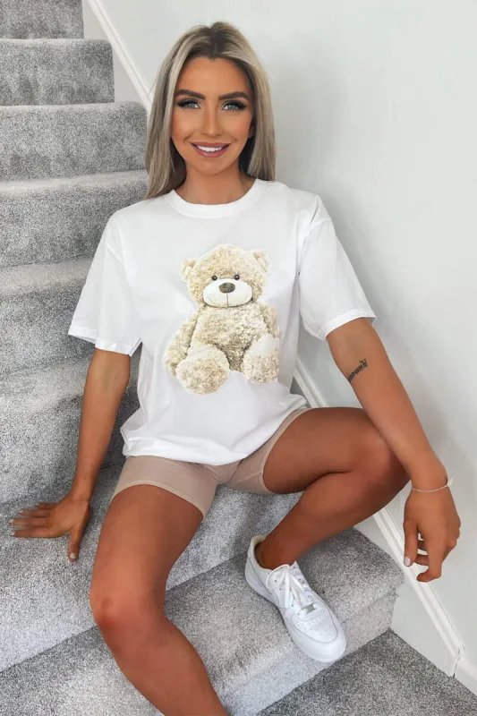 White Teddy Print Oversized Tee sold by AX Paris