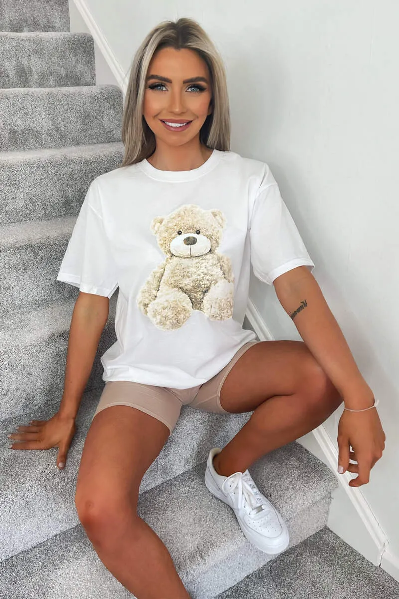 White Teddy Print Oversized Tee sold by AX Paris