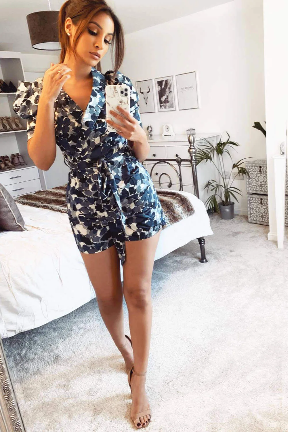 Blue Floral Printed Blazer Style Playsuit sold by AX Paris