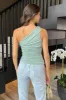 Duck Egg One Shoulder Ring Detail Ruched Waist Draped Top sold by AX Paris
