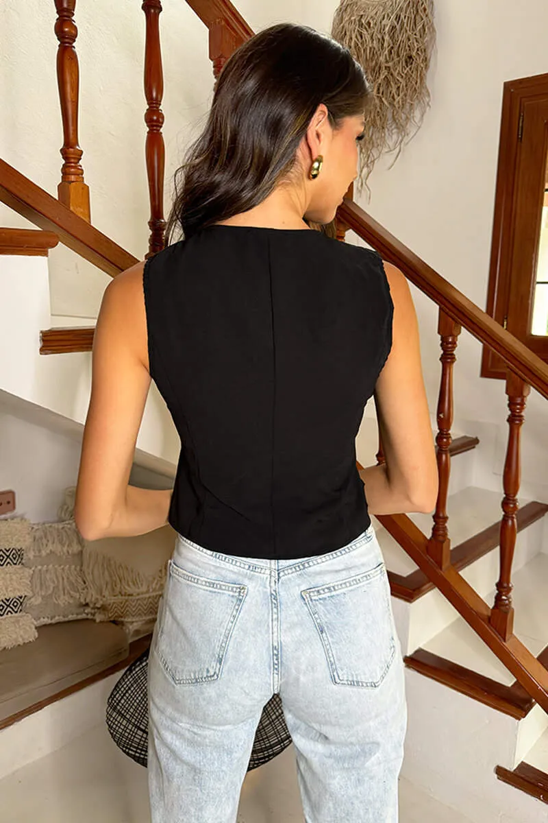 Black Button Front Crinkle Waistcoat sold by AX Paris product image thumbnail 5