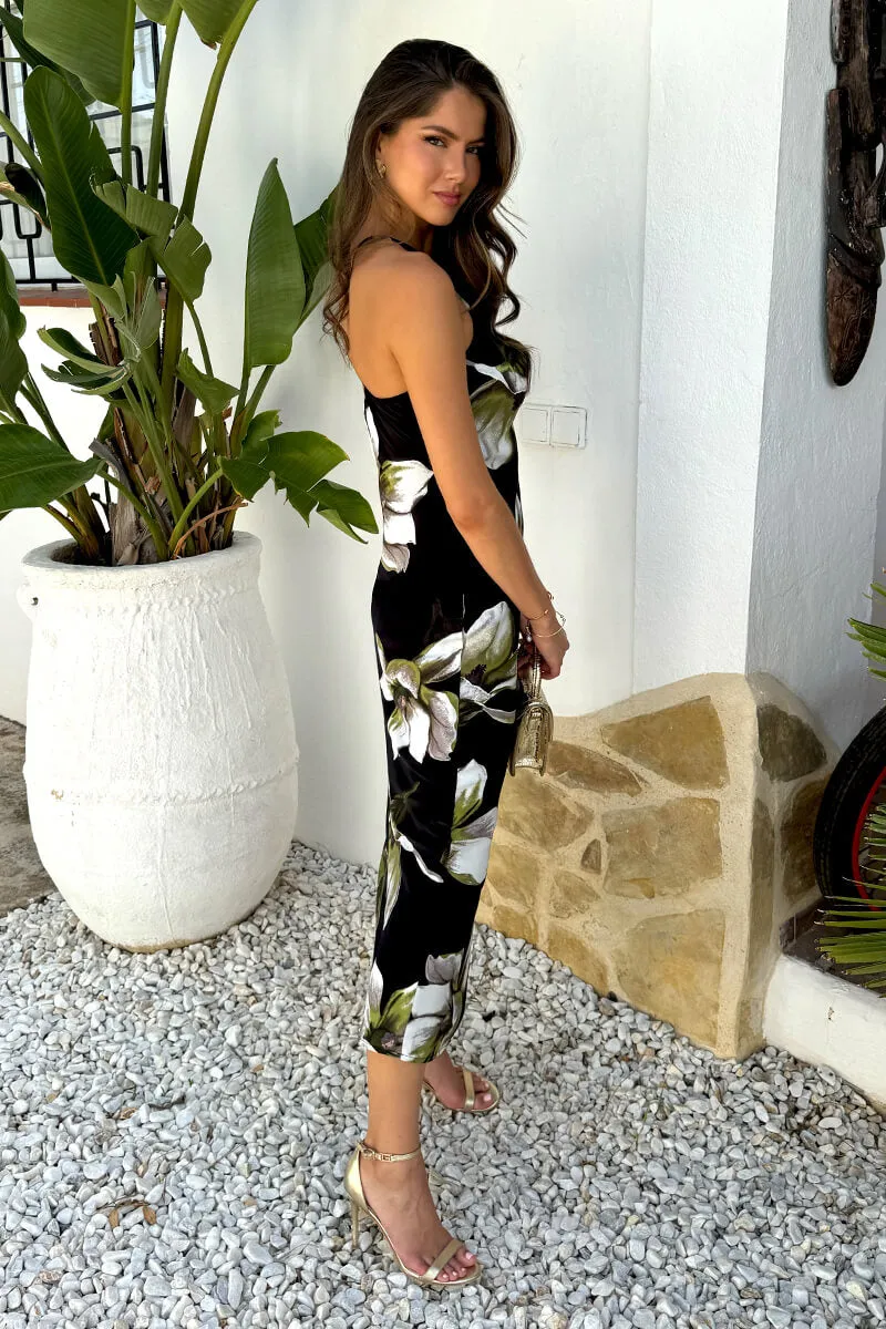 Black And White Floral Print Strappy Twist Back Slip Midi Dress sold by AX Paris product image thumbnail 4