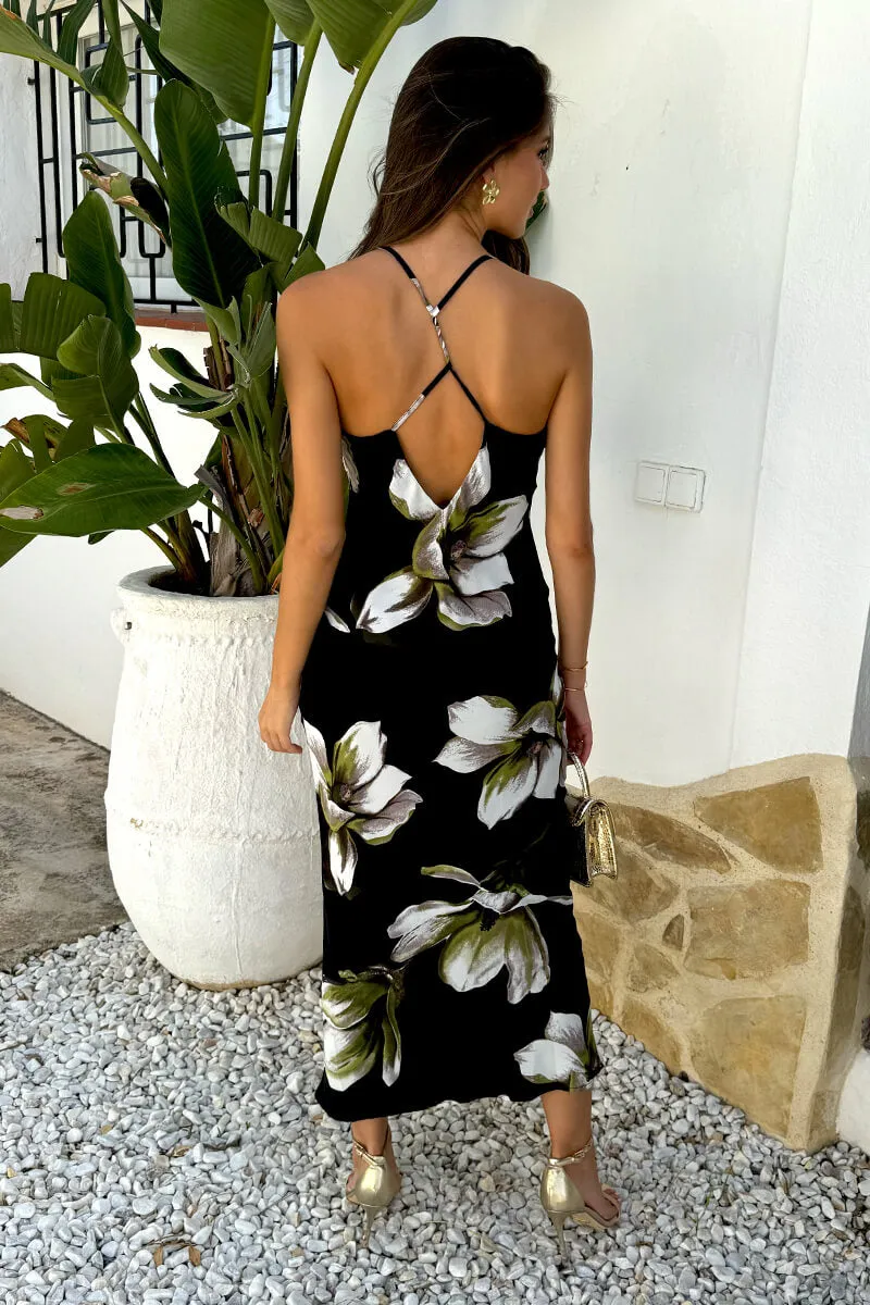 Black And White Floral Print Strappy Twist Back Slip Midi Dress sold by AX Paris product image thumbnail 5
