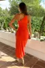 Burnt Orange One Shoulder Cut Out Detail Draped Wrap Midi Dress sold by AX Paris