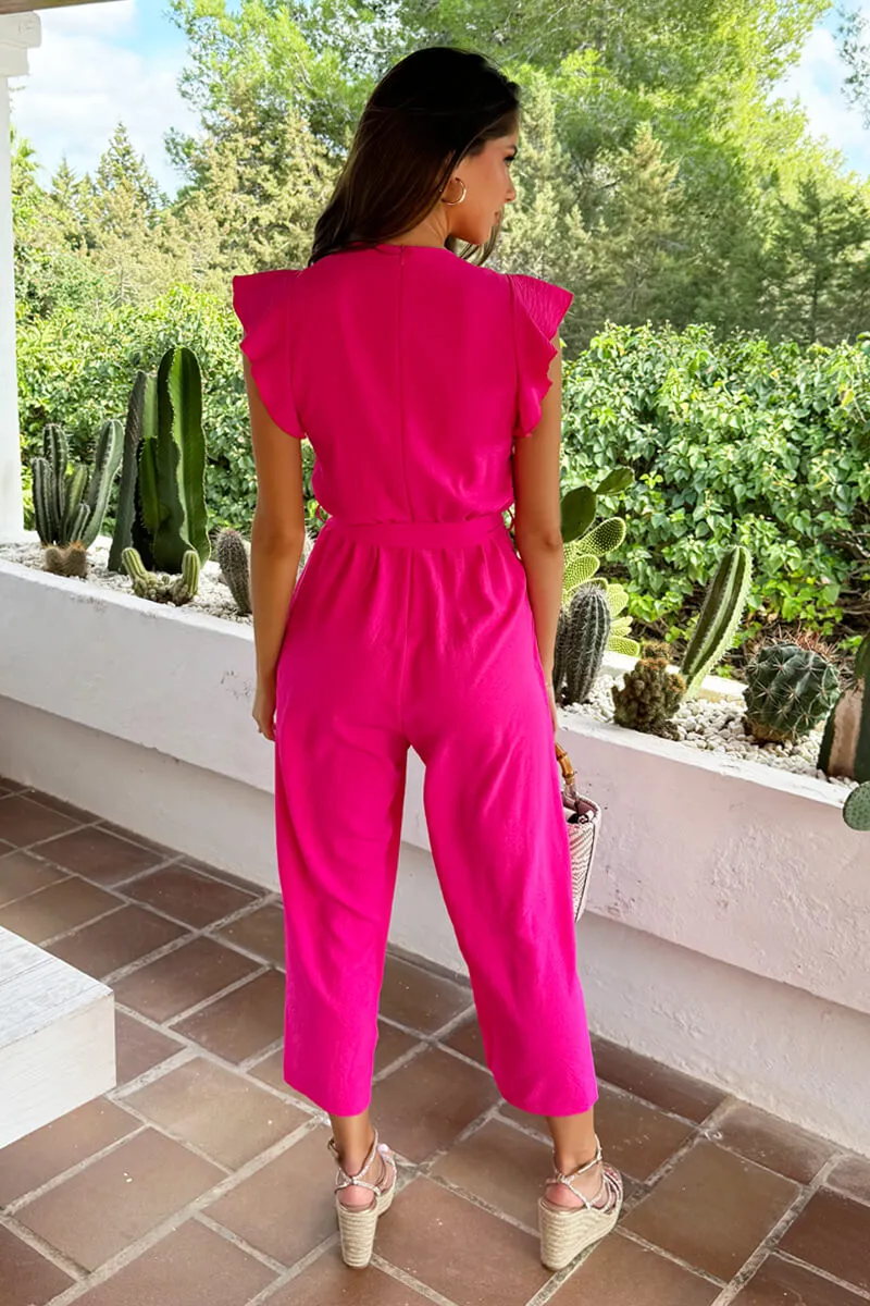 Cerise Wrap Top Flutter Sleeve Belted Jumpsuit sold by AX Paris product image thumbnail 3