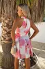 Cream And Pink Floral Print Halter Neck Tie Waist Mini Dress sold by AX Paris
