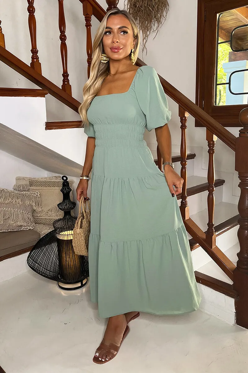 Duck Egg Puff Sleeve Shirred Waist Smock Midi Dress sold by AX Paris product image thumbnail 2