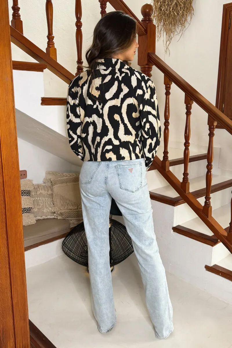 Black And Cream Abstract Print Collared Cropped Blazer sold by AX Paris product image thumbnail 5