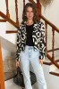 Black And Cream Abstract Print Collared Cropped Blazer sold by AX Paris