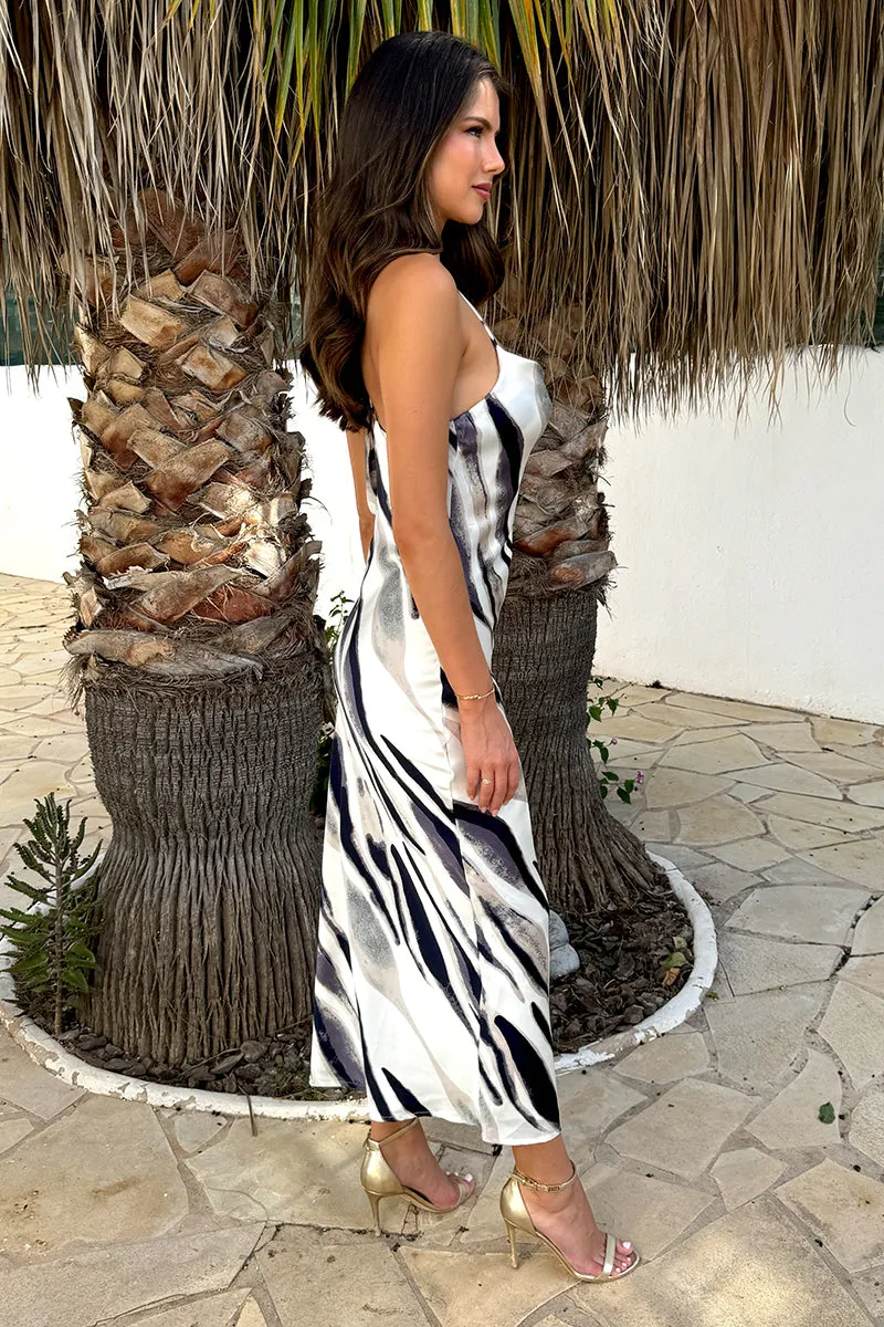 Navy and Cream Stripe Print Strappy Twist Back Slip Midi Dress sold by AX Paris product image thumbnail 4