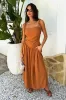Rust Drawstring Tie Straps Ruched Top Midi Dress sold by AX Paris