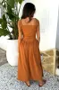 Rust Drawstring Tie Straps Ruched Top Midi Dress sold by AX Paris