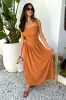Rust Drawstring Tie Straps Ruched Top Midi Dress sold by AX Paris