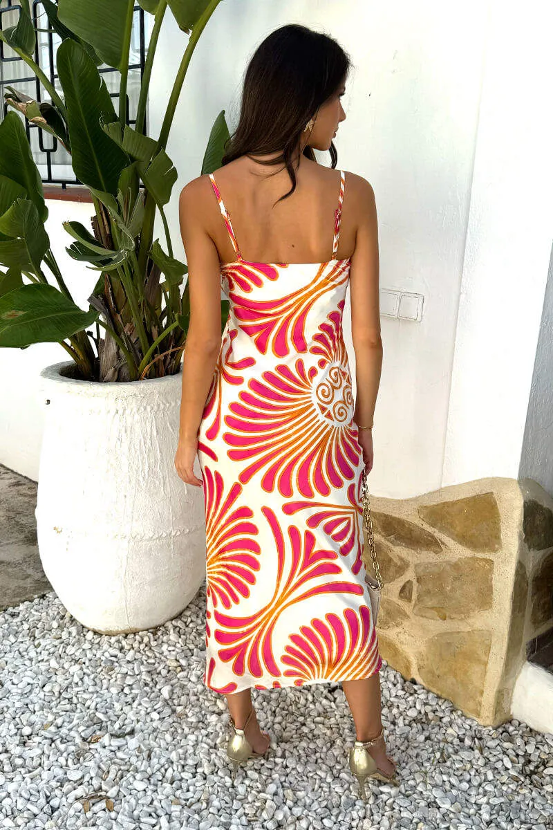 Pink And White Abstract Print Strappy Cowl Neck Slip Midi Dress sold by AX Paris product image thumbnail 5