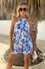 Blue And White Floral Print Racer Neck Playsuit sold by AX Paris