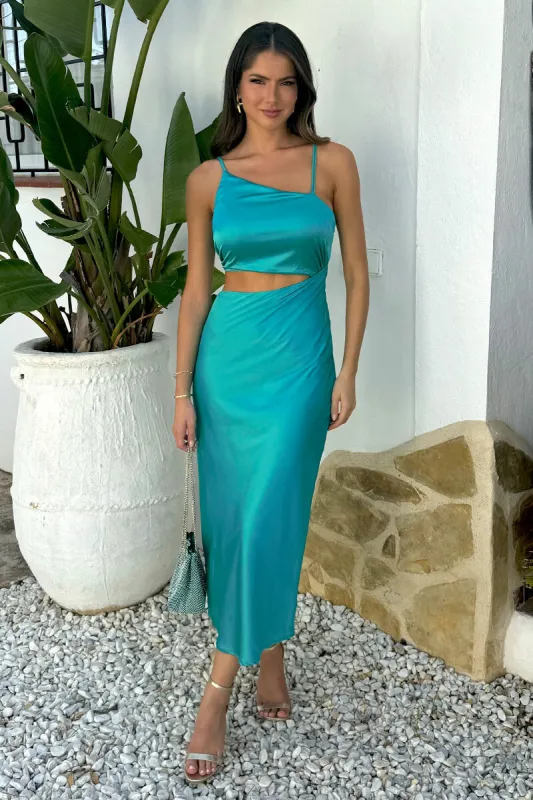 Turquoise Asymmetric Cut Out Strappy Midi Dress sold by AX Paris