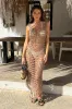 Mocha Open Stitch Crochet Tassel Midi Dress sold by AX Paris