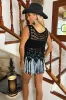 Black Open Stitch Crochet Tassel Crop Top sold by AX Paris