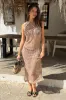 Mocha Open Stitch Crochet Midi Dress sold by AX Paris
