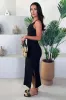 Black Ribbed Knit Round Neck Midi Dress sold by AX Paris