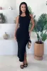 Black Ribbed Knit Round Neck Midi Dress sold by AX Paris