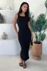 Black Ribbed Knit Round Neck Midi Dress sold by AX Paris