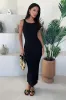 Black Ribbed Knit Round Neck Midi Dress sold by AX Paris