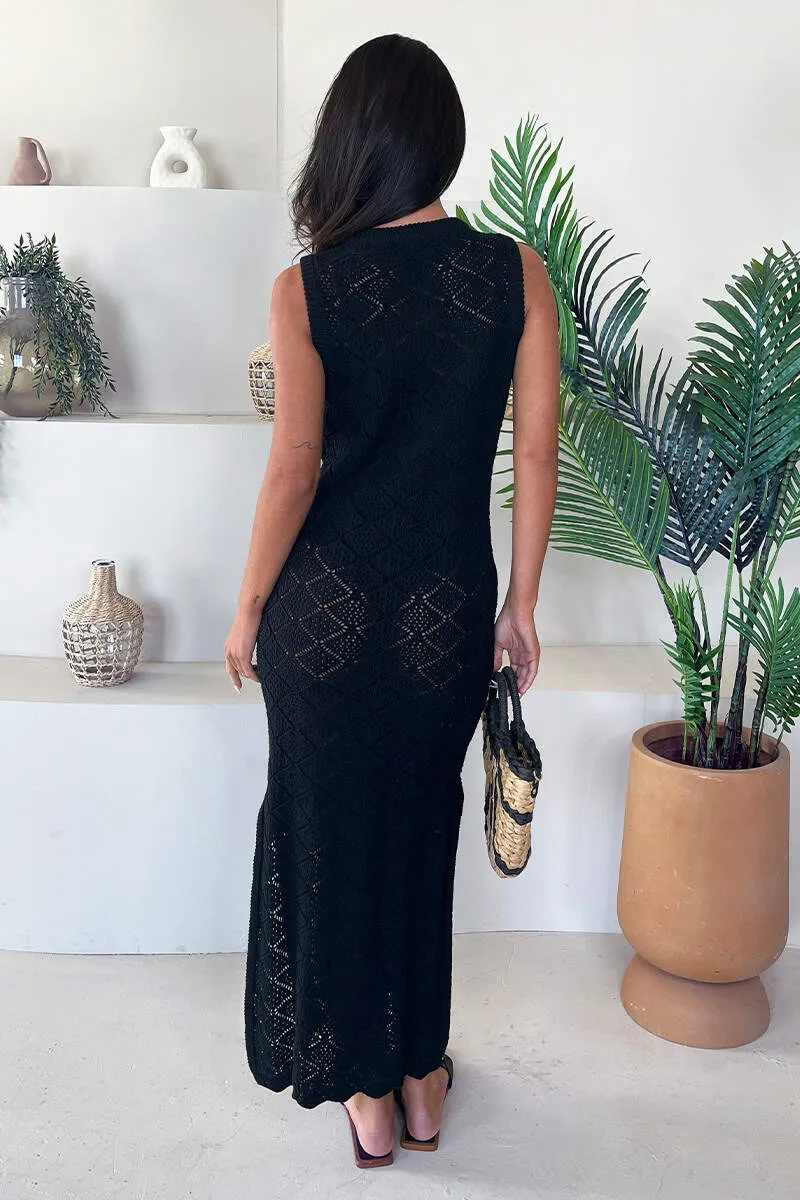 Black Crochet Knit Split Leg Midi Dress sold by AX Paris product image thumbnail 5