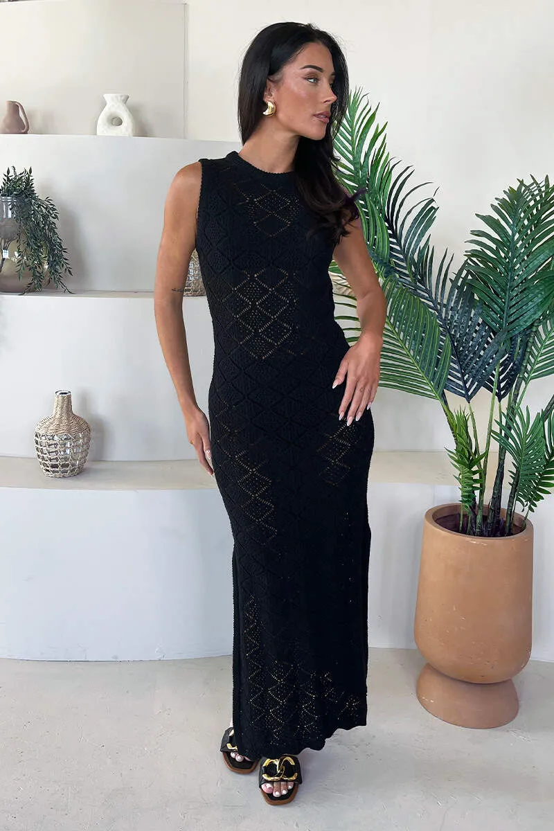 Black Crochet Knit Split Leg Midi Dress sold by AX Paris product image thumbnail 3